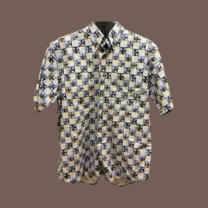 Vintage Crossings Men’s Blue Geometric Print Short Sleeve Button-Up Shirt Size M